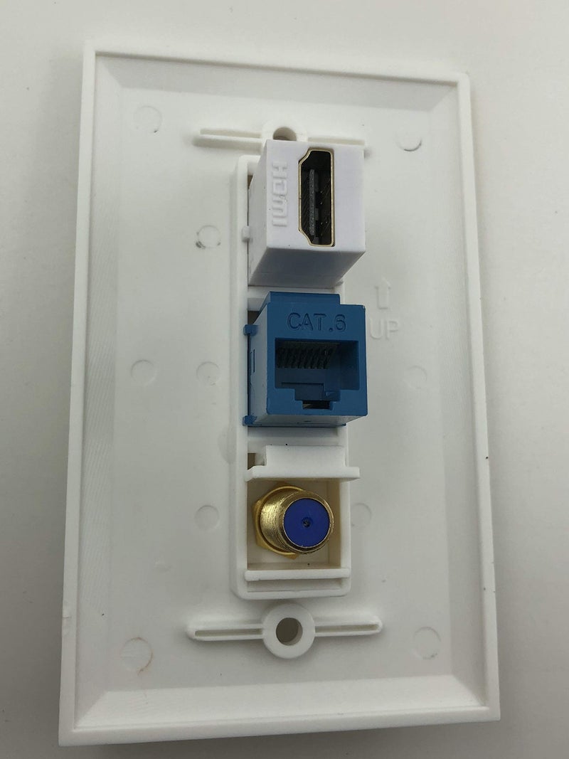 IBL- 3 Port Wall Plate with Coaxial TV Cable F Type + Cat6 Ethernet + HDMI Keystone Female to Female Jack in White - Image 2